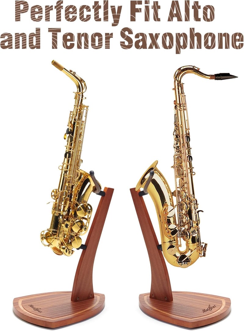 Musbeat Saxophone Stand, Saxophone Stand for Alto and Tenor, Mahogany Hardwood Alto Sax Stand with Soft Silicone Yokes, Handcrafted Wooden Tenor Saxophone Holder for Home Studio Display - Image 4